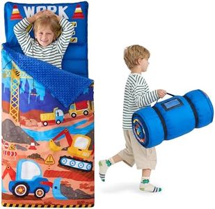 JOIEDOMI Toddler Sleeping Bag for Kids 55''x30'' Nap Mat with Removable Pillow and Minky Blanket for Toddler Ages 3-7 Roll Up Kids Sleeping Bag for Boys Girls Kindergarten Daycare Sleepover Vehicle