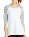 Women 3/4 Sleeve Baseball Tee - Raglan Shirts Jersey Tops Quarter Sleeve Shirt Tees, White / Lt.grey, M