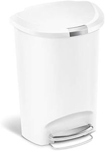 simplehuman CW1356 50L Semi-Round Kitchen Pedal Bin with Lid Lock, Silent Soft Close Lid, Strong Steel Pedal, Large Capacity, White Plastic