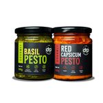 THE DIP COMPANI Italian Basil Pesto Sauce and Red Capsicum Pesto Sauce, Homemade & Organic, Ready to Eat Dip, Spread & Marinate, Vegan, No Artificial Colours & Flavours (Combo)