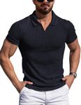 AIYINO Men's Muscle V Neck Polo Shirts Slim Fit Solid Short Sleeve Golf T-Shirts Ribbed Knit Soft M Navy