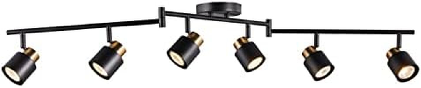 CRAFTRONOS 6 Light Foldable Track Lighting Kit, Matt Black Brass Finish Adjustable with Moden Flush Mount Ceiling Spotlight for Kitchen,Dining,Living Room,Home Improvement