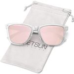 MEETSUN Polarized Sunglasses for Women Men Trendy Classic Retro Designer Style, Clear Frame / Pink Mirrored Lens, Medium