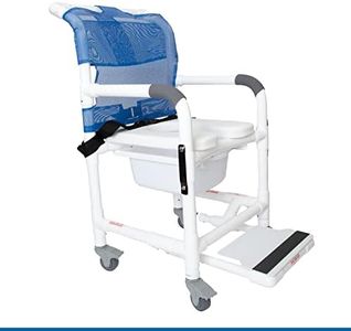 Deluxe Rolling Shower Chair with Drop Arms, Padded Seat, Non-Slip Locking Casters, Seat Belt, Slide Out Footrest and Commode Pail. 300 lb. Capacity, Fits Over Standard Toilet. Institutional Grade-DL-1