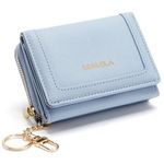 MUIIKOLA RFID-Blocking Mini Leather Wallet for Women，Women's Minimalist Card Holder Coin Changes Purse Keychain Front Pocket Wallet with 7 Card Slots and 1 ID Window Card Holder Organizer