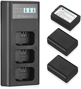 Powerextra NP-FW50 Battery and 3 Channel Charger LCD Display Compatible with Sony ZV-E10 A6000 A6500 A6300 A7 A7II A7SII A7S A7S2 A7R A7R2 A7RII A55 A510 RX10 RX10II Camera