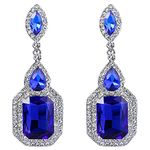 BriLove Women's Fashion Wedding Geometry Crystal Emerald Cut Infinity Chandelier Dangle Earrings Royal Blue Silver-tone