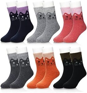 Eocom 6 Pairs Children's Winter Warm Wool Socks Kids Toddlers Boys Girls Thermal Thick Boot Cozy Crew Socks (8-12 Years, Cat)