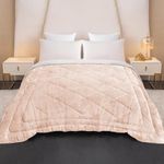 Cloth Fusion 500 GSM Sherpa Quilt Blanket for Winter Double Size, Perfect Heavy Winter Razai Quilt for Double Bed (88" X 90" inches, Peach & White)