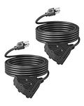 DEWENWILS Extension Cord Multiple Outlet Weatherproof, 15 FT Tri-Tap Cords, 16/3 SJTW Power Cable for Outdoor Landscaping String Lights, UL Listed, Pack of 2, Black