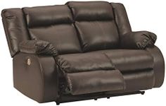 Signature Design by Ashley Denoron Faux Leather Power Reclining Loveseat with Adjustable Positions, Brown, 63" W x 43" D x 40" H