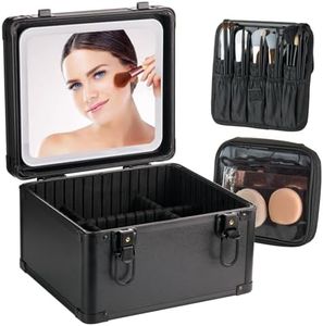 Makeup Case with Lighted Mirror, Travel Makeup Bag Organizer with 3CCT LED Mirror, Cosmetic Bag for Women with Adjustable Divider, Makeup Storage Box with Lock, Waterproof Travel Train Case