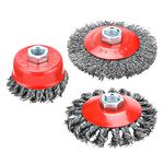 NORJIN 3 Pack Wire Wheel Brush Cup Brush Set, Wire Wheel Brush Coarse Crimped Wire Brush , Carbon Steel 5/8 Inch-11 Threaded Arbor