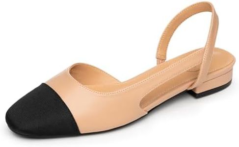 Trary Slingback Flats for Women Dressy Square Toe Flats Comfortable Office Work Flats Womens Casual Ankle Strap Dress Flats Shoes, Nude, 6