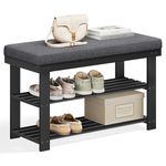 SONGMICS Bamboo Shoe Bench, 2-Tier Shoe Rack, 11.4 x 28 x 19.3 Inches, Black and Gray ULBS604B01