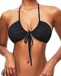 TZLDN Bikini Tops for Women Black Push up Bikini Top Padded Halter Strappy Bathing Suit Top Maillot De Bain Pour Femme #4Bikini Tops-Black, Medium