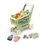 RedCrab Shopping Trolley for Kids, 54 Pieces Shopping Store Basket Accessory Set, Oversized Role Play Trolley Cart Play Set Educational Toy Gift for Kids 3+ Years Boy Girl (A-blue)