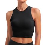 BAYDI Sports Bra Removable Padded Crop Tops High Neck Tank Tops with Built in Bra Longline Yoga Workout Top Black