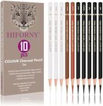 HIFORNY 10 Pieces Colour Charcoal Pencils Drawing Set - Pastel Chalk Pencils for Sketching,Shading,Blending,Portrait