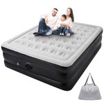 Victoper Double Air Bed, Built-in Rechargeable Pump Quick Inflatable Queensize Double Air Bed Camping Mattress Flocked Surface Coil Beam Construction Air Mattress 203 x 152 x 46 cm Max Weight 300kg