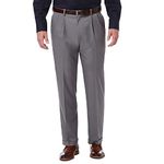 Haggar Men's Premium Comfort Classic Fit Pleat Front Pant Reg. and Big & Tall Sizes Dress, Medium Grey, 34W / 34L