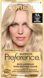 L'Oreal Paris Superior Preference Fade-Defying + Shine Permanent Hair Color, 9A Light Ash Blonde, Pack of 1, Hair Dye