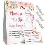 Measure The Baby Bump, Baby Shower Game Set(1 Standing Sign + 50 Guessing Cards), How Big is Mommy's Belly Party Game, Blush Pink Floral Baby Shower,Guessing Game for Gender Reveal Party