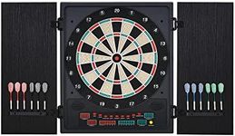 HOMCOM Electronic Dartboard Set, 27 Games Modes and 202 Variations, LED & 12 Soft Tip Darts and Cabinet to Storage, Ready-to-Play Multi-Game Option Darts Machine