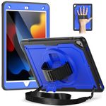 Timecity Case for iPad 9th/8th/7th Generation10.2 inch/iPad Air 3/Pro 10.5: with Screen Protector, 360 Rotating Stand, Hand Strap, Shoulder Strap, Full-Body Shockproof Protective Case -Darkblue