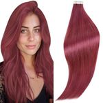 RUNATURE Burgundy Tape in Hair Extensions Human Hair Red Tape in Human Hair Extensions Silky Straight Colored Tape in Extensions Natural Human Hair 20 Inch 25g 10pcs