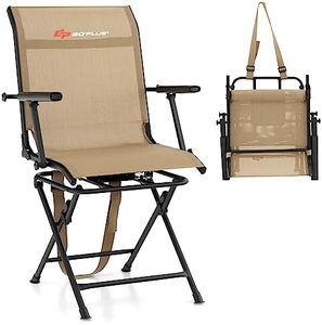 Goplus Hunting Chair, 360°Swivel Hunting Blind Chair with Carrying Strap and Armrest,330LBS Capacity, Folding Silent Deer Hunting Chair, Portable Ground Blind Chair for Fishing, Camping (Brown)