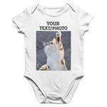 Yourdesign Personalised Baby Grow All in One Romper Add Photos and Text Same Day Dispatch Customise Baby Clothes Printed with Vegan Toxic Free Vegan Inks Dispatched with Packaging White, 0-3