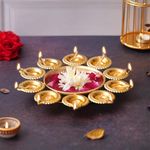 Webelkart Diya Shape Flower Decorative Urli Bowl for Home Decor Bowl for Floating Flowers and Tea Light Candles Home,Office and Table Decor| Diwali Decoration Items (Gold Plated)