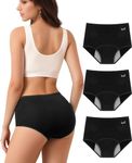 TANSTC Period Pants, Leakproof Pants Extra Protection menstrual Period Underwear Postpartum Underwear High Waist Cotton Knickers Pack of 3 Black