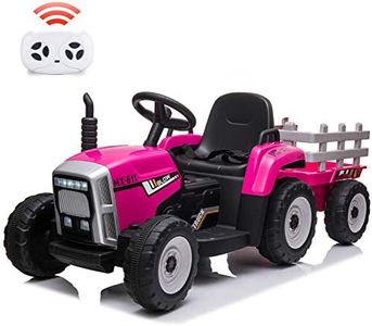 Nasitip 12V Kids Battery Powered Electric Tractor with Trailer, Toddler Ride On Car w/Remote Control, 7-LED Headlights, 2+1 Gear Shift, MP3 Player USB Port for Kids 3-6 Years (Rose, 25W/ Tread Tire)