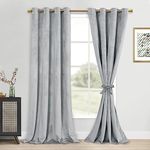 DWCN Velvet Curtains - 96 Inches Long Super Soft Luxury Grommet Tieable Window Treatments Room Darkening Privacy Protect Drapes for Bedroom Living Room Home Decor, Sliver Grey, W52 x L96, 2 Panels