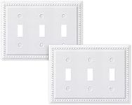 DEWENWILS 2 Pack Metal Outlet Covers, Tripple Toggle Wall Plate Cover, Classic White Finish Light Switch Cover Plates, 4.92"×4.98" Sunken Pearls Decorative Wall Plates Electrical Outlets