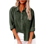 My Orders Womens Tops Dressy UK Casual Summer Button Down Cotton Linen Shirts Work Office Women Blouse and Shirts Roll Up Long Sleeve Lapel Blouses Trendy Loose Fit Ladies Tops Spring Shirts