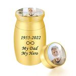 Photo Custom Small Urns for Human Ashes Mini Cremation Urns for Ashes Picture Aluminium Ashes Holder-Gold