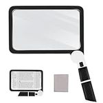 5X Large Magnifying Glass with Light, Handheld Magnifier Rectangle Magnifying Glass for Reading, Lighted Magnifier w/Cold & Warm LED Light, Ideal Gift for Seniors, Macular Degeneration, Low Visions