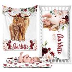 Personalized Girl Crib Bedding Set for Infant Baby: Custom Name Nursery Decor Highland Cow Red Blossom Baby Blanket Fitted Crib Sheet Changing Pad Cover 3 Pcs(Fixed Size)