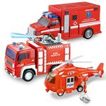 JOYIN Toddler Fire Truck Toys for 3 4 5 6 7 Year Old Boys - Fire Engine, Emergency Vehicle, Kids Toys Firetruck, Friction Powered Car with Lights and Sounds, Birthday Gifts for Boys Girls Age 3-9