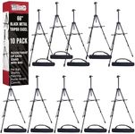 U.S. Art Supply - Pack of 10-66 Inch Sturdy Black Aluminum Tripod Artist Field and Display Easel Stand - Adjustable Height 20" to 5.5 Feet, Holds 32" Canvas - Floor and Tabletop Displaying, Painting