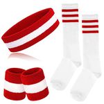 ONUPGO 5 Pieces Sweatbands Socks Set Striped Sports Headband Wrist Sweat bands Striped High Tube Sock Set for Men Women and 80s Costumes Theme Party