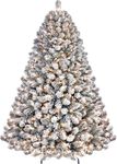 SHareconn 6ft Pre Lit Christmas Tree Snow Flocked Warm White Xmas Artificial Christmas Tree with 8 Light Modes,250 Warm White Lights Foldable Stand Snow Branch Tips for Home Office Party Decoration