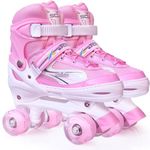 jaspo Scud Adjustable Led Quad Roller Skates: Ideal For Beginners To Intermediates, Roller_Derby_Wheel Indoor & Outdoor Fun For All Ages, For Unisex_Youth(Pink) L