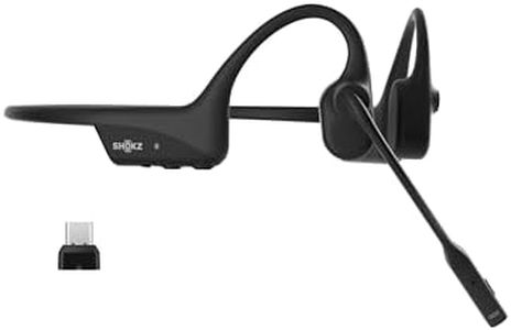 SHOKZ OpenComm2 UC 2025 Upgrade Conduction osseuse avec Adaptateur USB-C, écouteurs Bluetooth Oreilles Libres avec Micro Anti-Bruit, écouteurs sans Fil, 16 Heures d'autonomie, Signet de, Noir