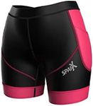 Sparx Energy Women Triathlon Shorts| Womens Triathlon Bike Short 7” Tri Shorts Women, Black/Pink, Large