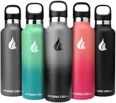 HYDRO CELL Stainless Steel Water Bottle with Straw & 2 Standard Mouth Lids (32oz 24oz 20oz 16oz) Keeps Liquids Hot or Cold w/Double Wall Vacuum Insulated Leak Proof Sport Design (Graphite/Black 24oz)