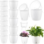 KvyusFlourish Self-Watering Pots for Indoor Plants, 16-Pack Self Watering Planter with Drainage Holes, Small African Violet Pots with Water Indicator, 10-Pack 5''/6-Pack 6.7'' Orchid Pot, White